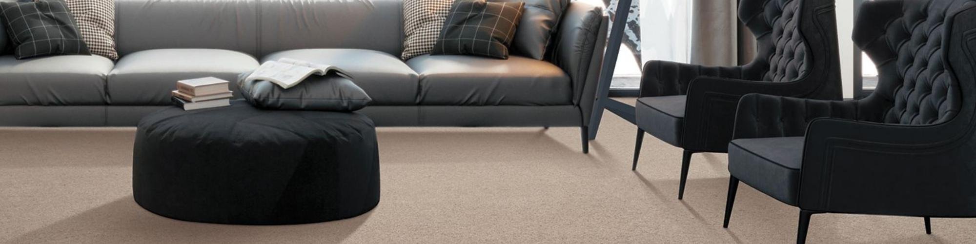 Beige Karastan SmartStrand carpet in a modern living room